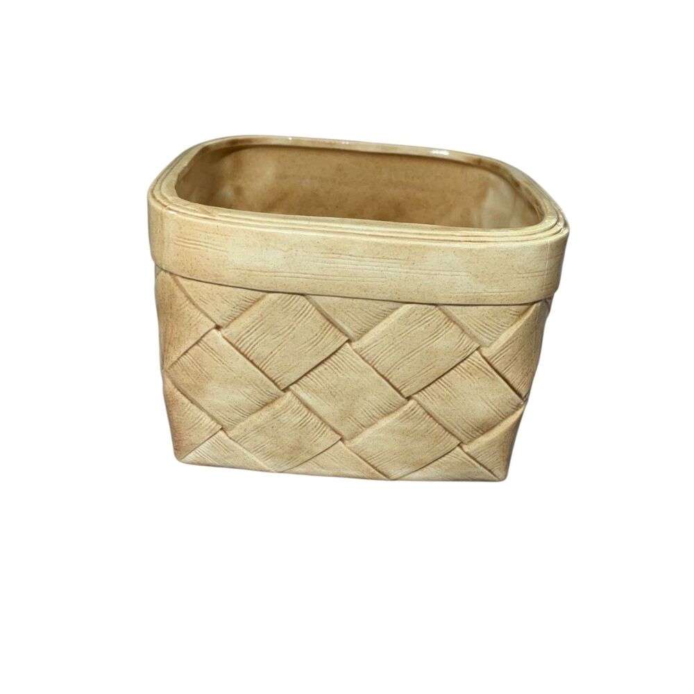 Ceramic Wicker Basket Planter Centerpiece Berry Basket Farmhouse Signed